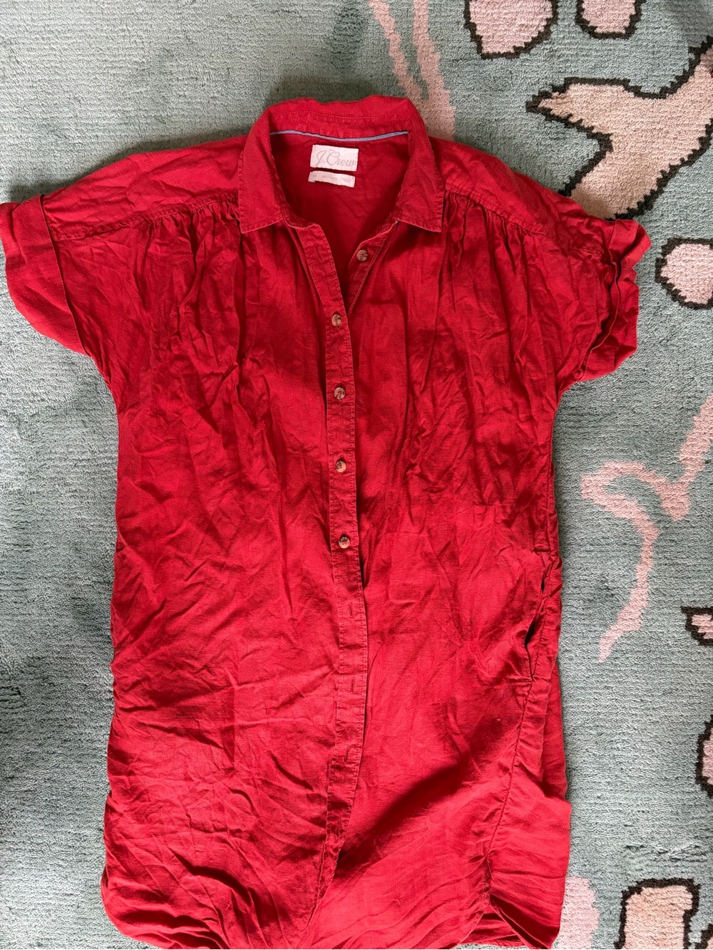 J. Crew Red Short-Sleeve Button-Down Dress